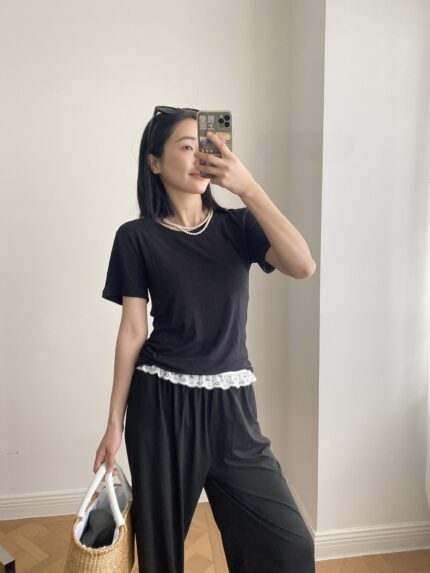 Old money style wool and silk short sleeved T-shirt(WS552)